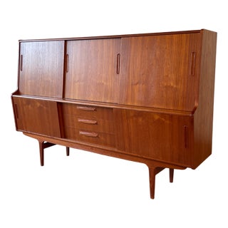 Mid-Century Modern Danish Teak Highboard with Sliding Doors and Drawers, 1960s For Sale