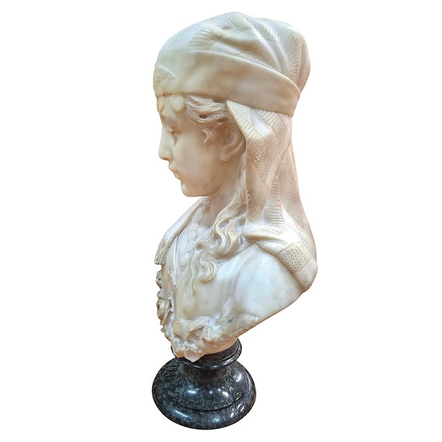 Traditional 19th-Century Italian Alabaster Bust, Likely of the “Song of Solomon’s” Shulamite For Sale - Image 3 of 17