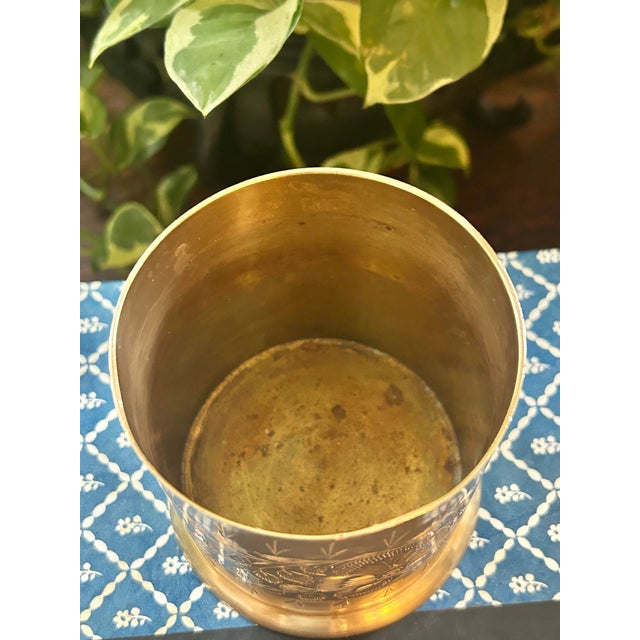 Vintage 1960’s Etched Brass Floral Flower Frog Vase From India For Sale In New Orleans - Image 6 of 7