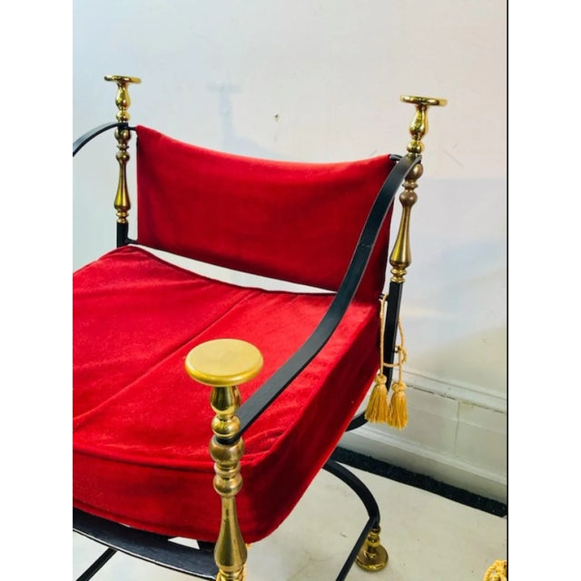 Metal 1960s Mid-Century Modern Italian Black Iron & Brass Savonarola Chairs - A Pair For Sale - Image 7 of 10