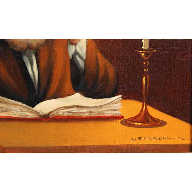 Portraiture Abraham Straski, Rabbi Reading by Candelight (13-F), Painting For Sale - Image 3 of 5