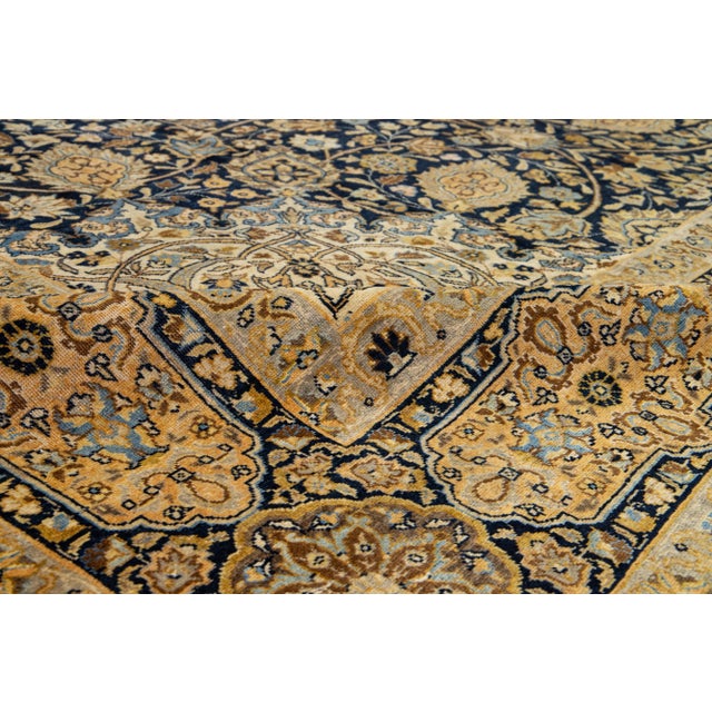Textile Antique Oversize Wool Rug Persian Tabriz From 1890s in Blue With Rosette Design For Sale - Image 7 of 9