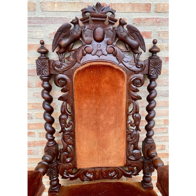 19th Century French Carved Walnut Throne Chair, 1890s For Sale - Image 17 of 18