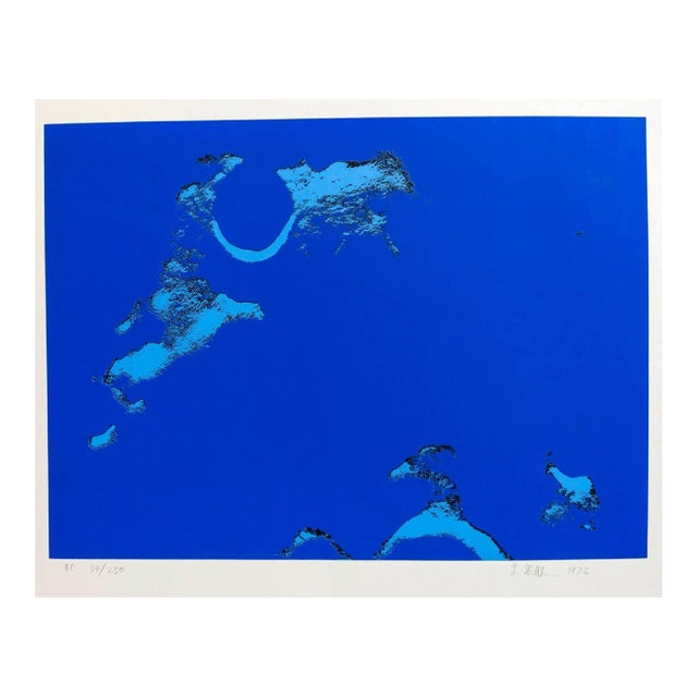 Len Gittleman, Lunar Landscape Abstract Signed Numbered Screenprint Blue For Sale