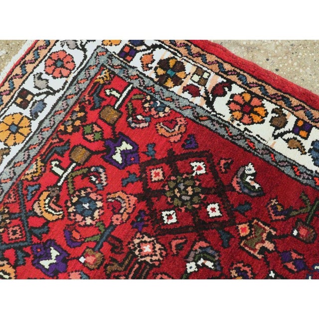 Raspberry Red Galerie Shabab Collection Mid-20th Century Handmade Persian Hamadan Runner Rug in Bright Vivid Colors For Sale - Image 8 of 10