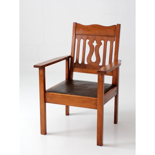 Wood Antique Arts and Crafts Mission Oak Armchair For Sale - Image 7 of 14