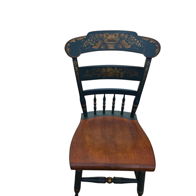 Wood Pair of Vintage L Hitchcock Plank Bottom Dining Side Chairs Paint Decorated For Sale - Image 7 of 16