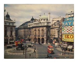Mid Century Colored Piccadilly Circus Plaza Street Scene Photograph London, England