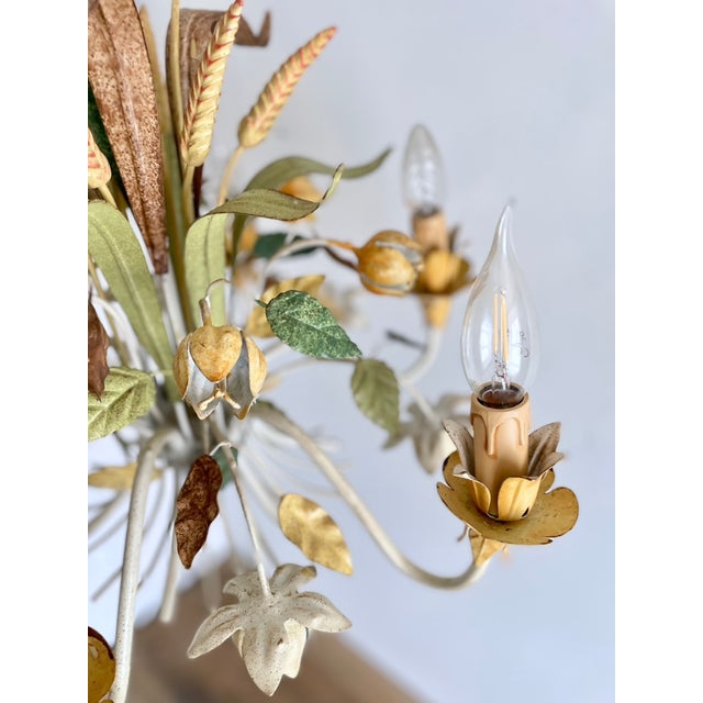 French Floral and Wheat Tole 6-Light Chandelier from Sofidis FlorArt, Late 20th Century For Sale - Image 14 of 18