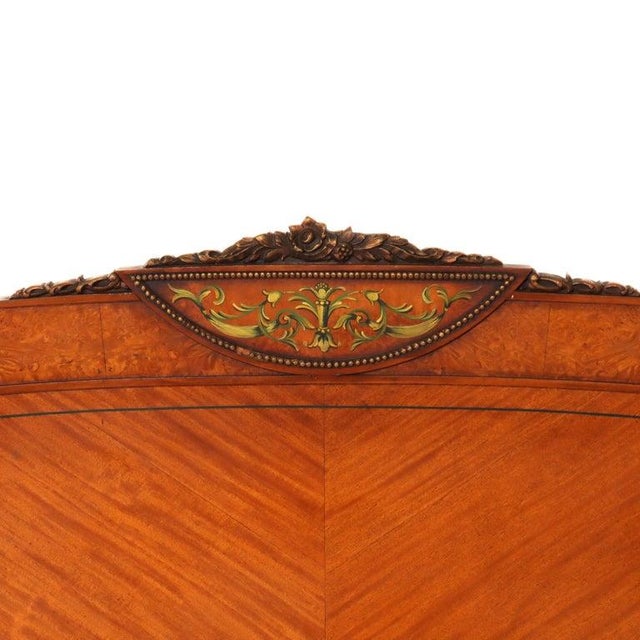 Antique Neoclassical Satinwood Double Bed With Hand Painted Swags c1930 H board - 46 3/4" x 57" x 2 1/2" F board - 27 3/8"...