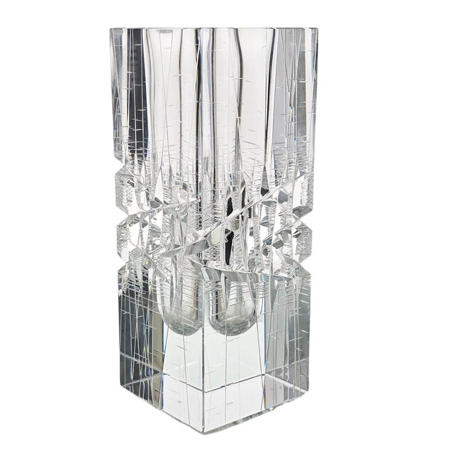 Fumio Sasa for Hoya Crystal “Ice Fall” Faceted Vase With Original Box, Museum Collection For Sale In San Francisco - Image 6 of 12