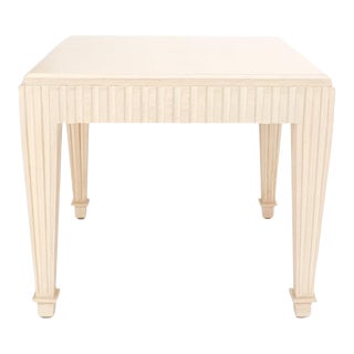 1970s Square Solid Oak Heavy Scallop Edge White Wash Side Table For Sale