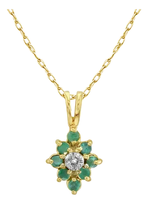 Emerald Cluster Necklace 10k Yellow Gold 16"