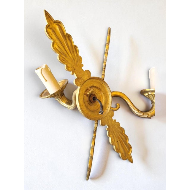 Louis XVI Style Gilt Brass Wall Sconces, 1950s, Set of 2 For Sale - Image 4 of 6