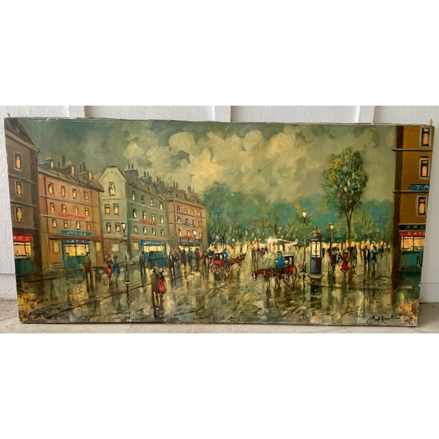 Large Vintage Paris France Street Scene Painting, Signed For Sale - Image 13 of 13