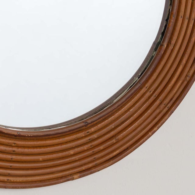 Wood 1960s French Circular Rattan Mirror For Sale - Image 7 of 10