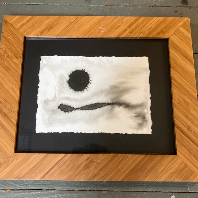 Original 5 x 7 ink painting done on rough edge paper laid down on black mat board overall size with frame is 10.5 x 12.5