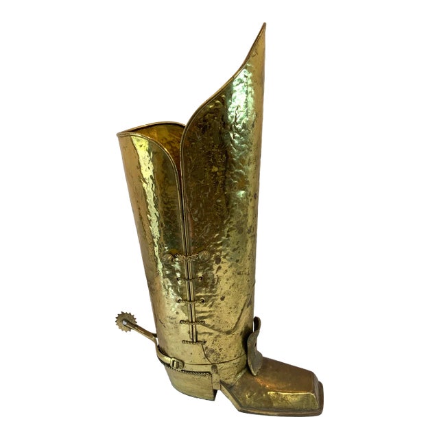 Vintage English Brass Boot Shaped Umbrella Stand For Sale