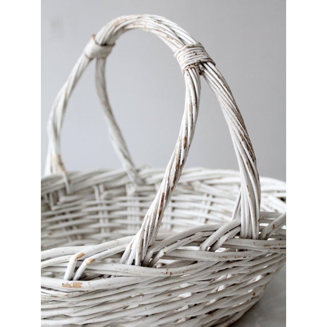 Vintage White Wicker Gathering Basket With Double Handles For Sale - Image 14 of 17