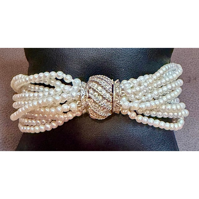 3.1 Mm Akoya Japanies Pearl Multi Strand Bracelet, 14kwg Diamond Clasp, 8 Inch For Sale - Image 10 of 12