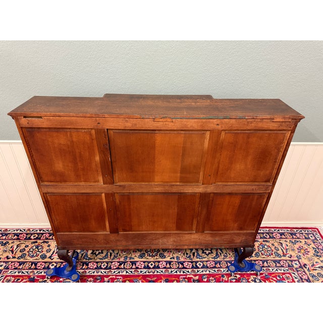 Antique English Bookcase Bookshelf Cabinet Glass Oak Queen Anne Legs 1920s-30s For Sale - Image 18 of 18