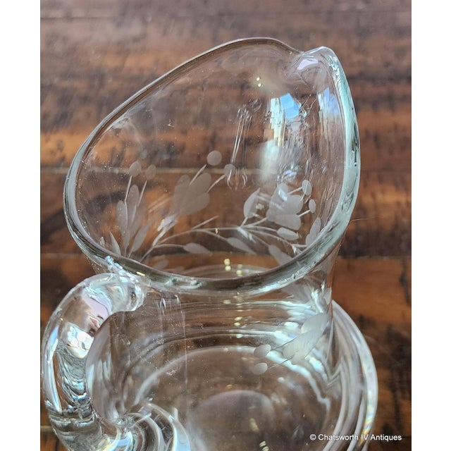 Traditional Vintage Krosno Poland Etched Crystal Larger Sized Lidded Sugar Bowl & Creamer, C1970s For Sale - Image 3 of 7