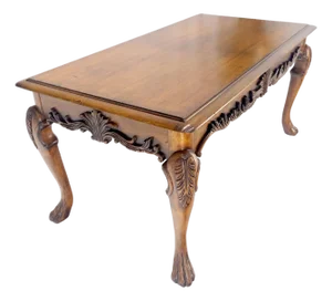 Spanish Colonial Carved Walnut 1 Drawer Writing Library Table Desk Console