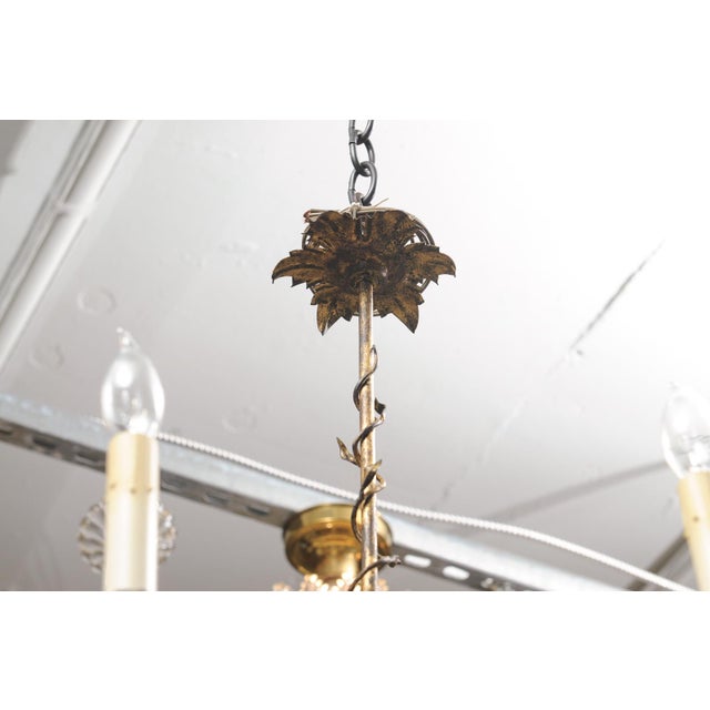 6-Light Vintage Gilt Floral Tole Chandlier, 1930s Italy For Sale - Image 4 of 12