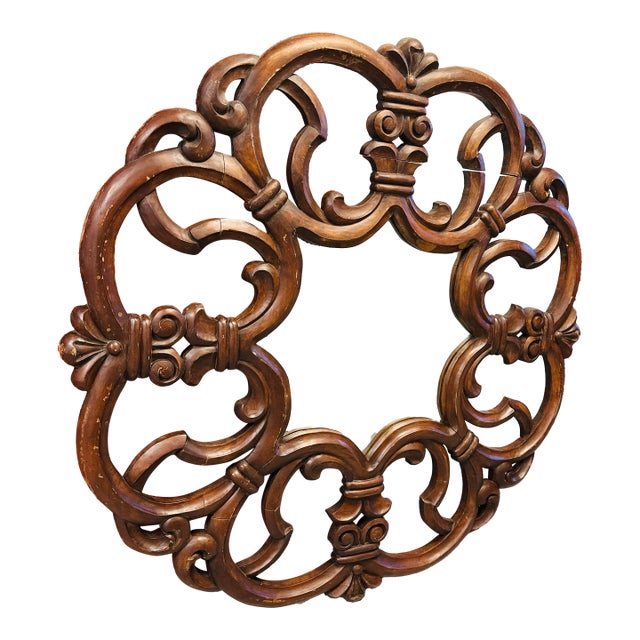 Large 60in Ornate Carved Wood Wall Mirror For Sale