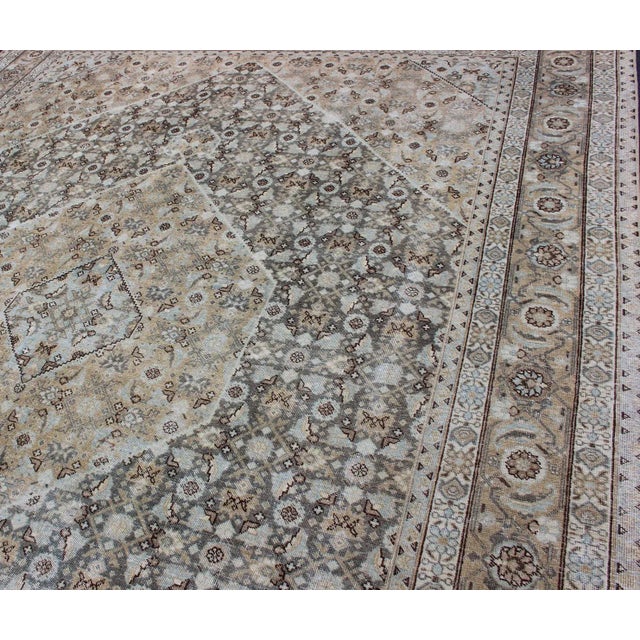 Early 20th Century Early 20th Century Antique Persian Tabriz Carpet With Geometric Diamond Design in Earth Tones For Sale - Image 5 of 13