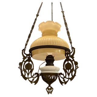 Vintage Opaline Bronze Pendant Lamp, 1950s For Sale