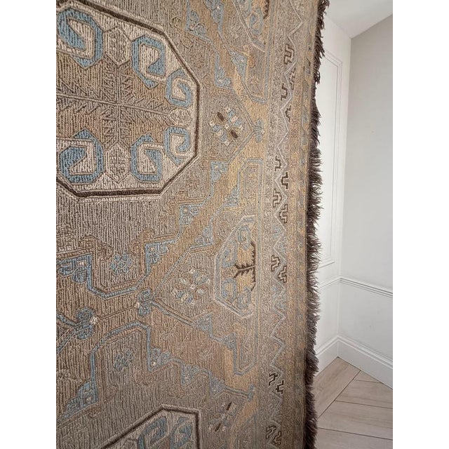 Large Early 20th Century Faded Blue and Camel Soumak Kilim Rug For Sale - Image 3 of 11