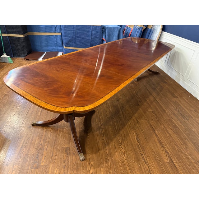 Traditional Scallop Cornered Mahogany Double Pedestal Dining Table by Leighton Hall - Showroom Sample For Sale - Image 11 of 14
