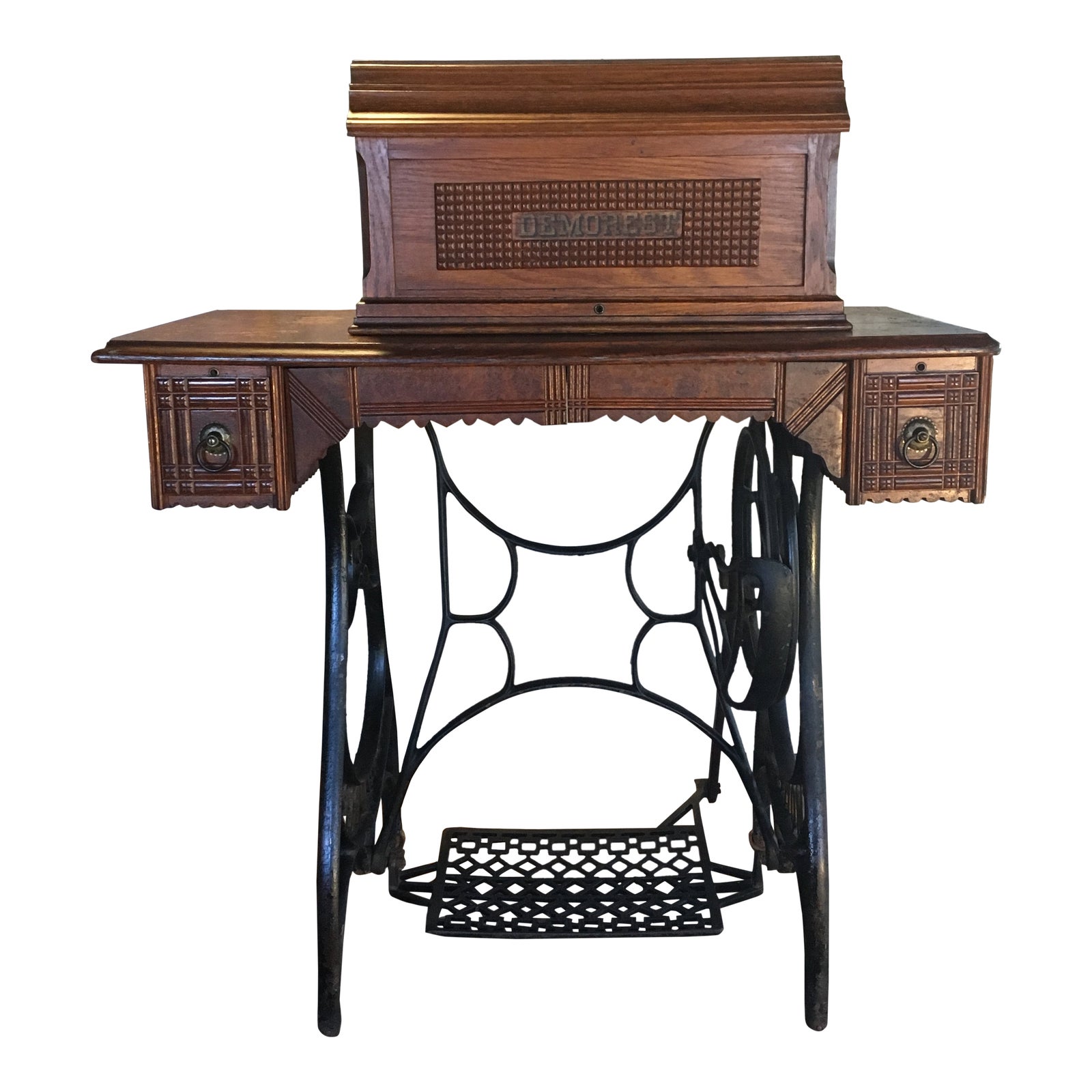 Antique Demorest Coffin Top Treadle Sewing Machine | Chairish