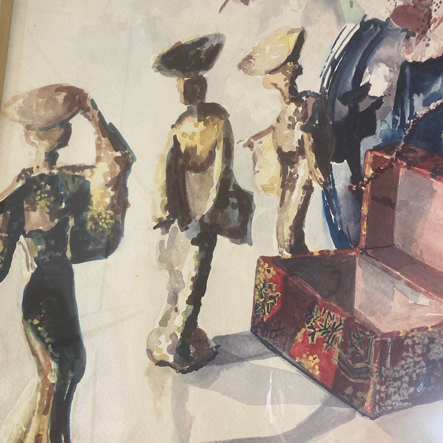 Mid-Century Modern Mid-Century Modern Surrealist Watercolor Painting "Escape" – Framed & Signed For Sale - Image 3 of 12