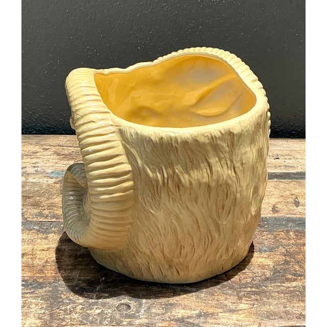 Vintage Italian Ceramic Rams Head Cache Pot For Sale - Image 12 of 14