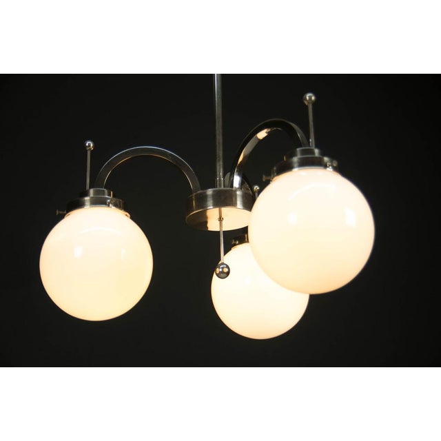 Art Deco Nickel-Plated 3-Flame Chandelier, 1920s For Sale - Image 9 of 13