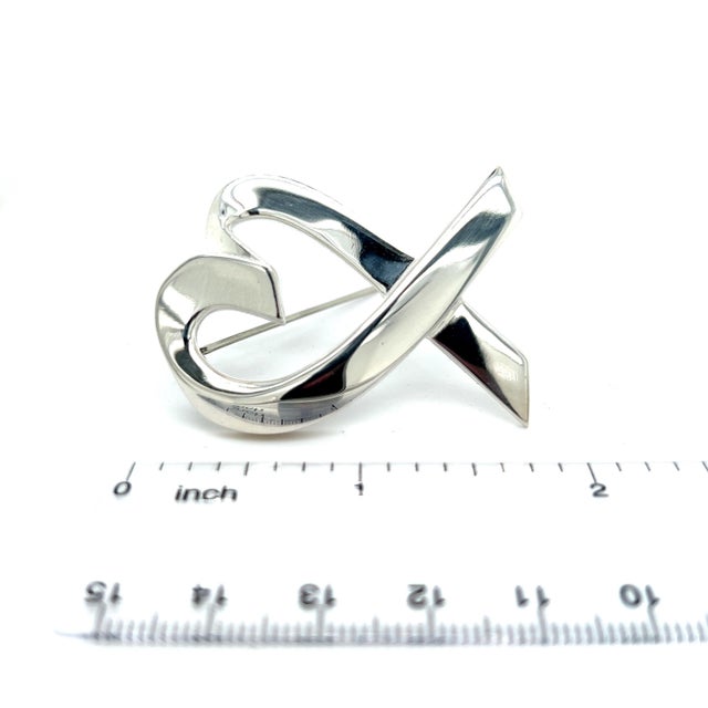 1990s Tiffany & Co Heart Brooch Pin Sterling Silver Estate For Sale - Image 9 of 12