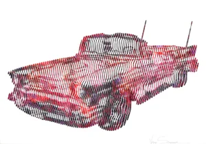Vintage Car Painting "Chevrolet Bel Air 1957" Original Textural Red Artwork by Virginie Schroeder