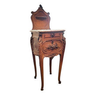 Louis XV Style Bedside Table in Carved Walnut, 1890s For Sale