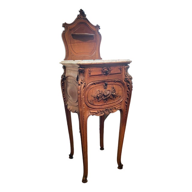 Louis XV Style Bedside Table in Carved Walnut, 1890s For Sale