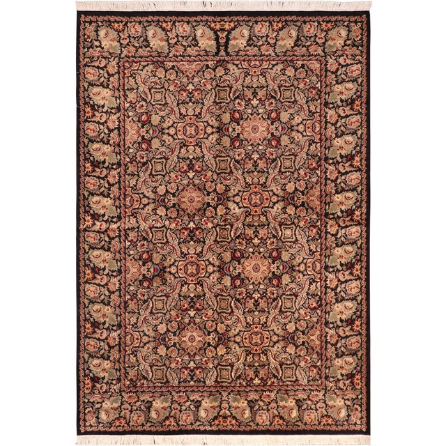 Art Nouveau Floral 1990's Doop Pak-Persian Black/Green Wool Rug - 6'3'' X 9'1'' For Sale - Image 9 of 9