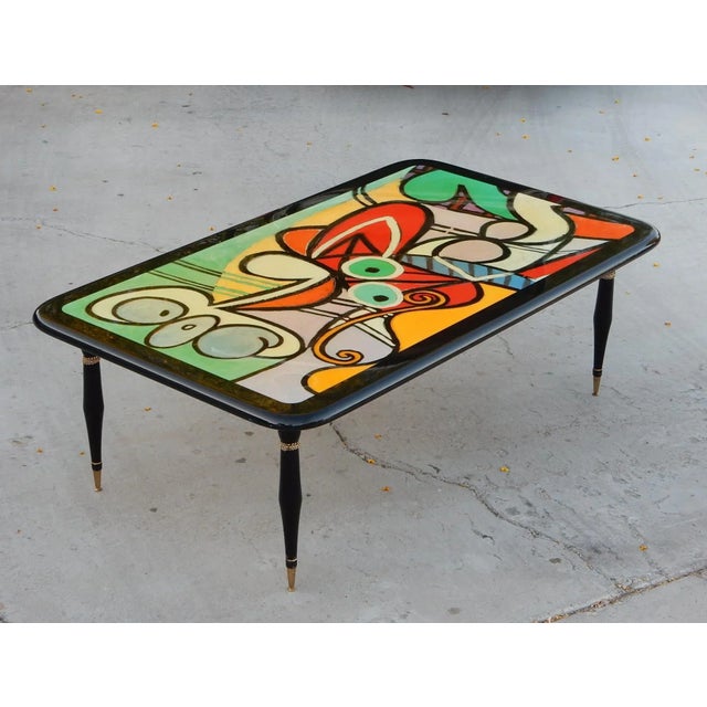 Onyx Post-Modern Laquered Picasso Art Cocktail Table For Sale - Image 8 of 8