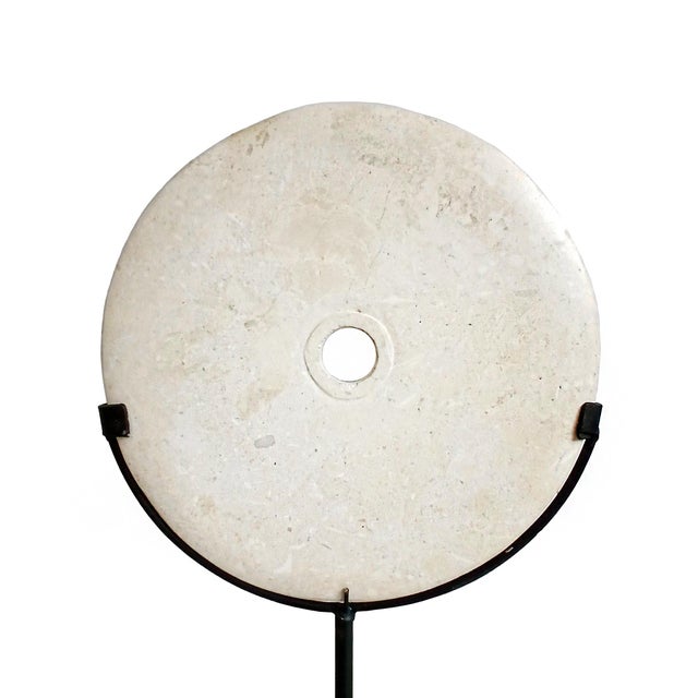 Hand-Carved Indonesian Marble Disk on Stand, 10 Inches For Sale - Image 12 of 15