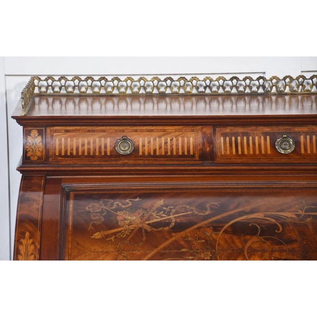 Sheraton Revival Marquetry Inlaid Cylinder Desk For Sale - Image 3 of 18