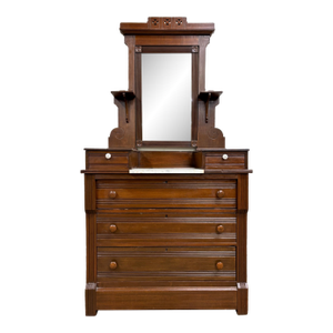 Antique Victorian Eastlake Farmhouse Style Dresser Gentleman’s Chest With Mirror