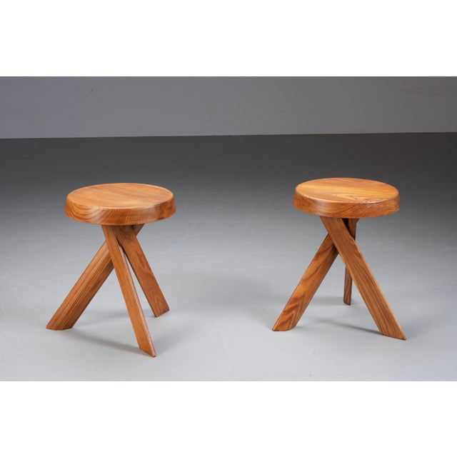 Set of Elm S13A Stools attributed to Pierre Chapo, France, 1970s For Sale - Image 4 of 13