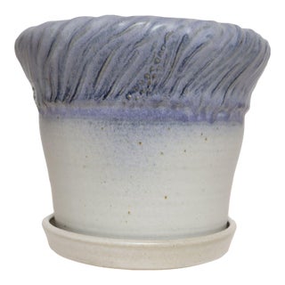 Vintage Lilac and Pale Gray Studio Ceramic Planter With Plate by Deanna Nichols For Sale