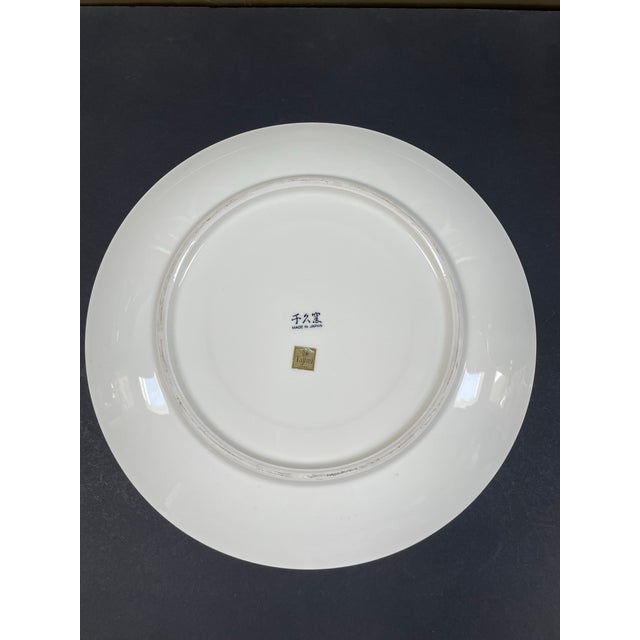 Ceramic Vintage Japanese Ceramic Imari Style Blue & Yellow Round Charger Plate / Serving Platter For Sale - Image 7 of 8