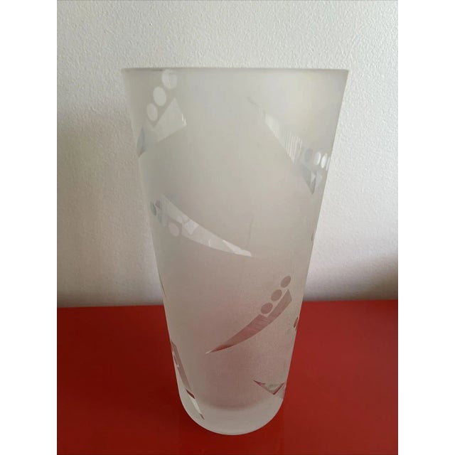 Palm Beach Estate Find!! Funky 80s 90s Memphis Milano Geometric Etched Frosted Art Glass Vase. Measures 11” tall with 5.5”...